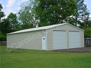 Vertical Roof Style Fully Enclosed Garage with Two 10 x 10 Garage Doors